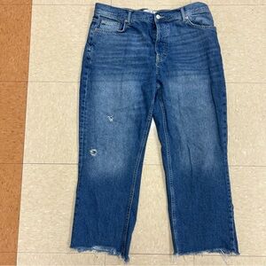 Free People Blue Cropped Jeans Distressed Denim Button Fly Boho